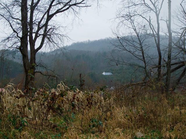 A field below wooded hills