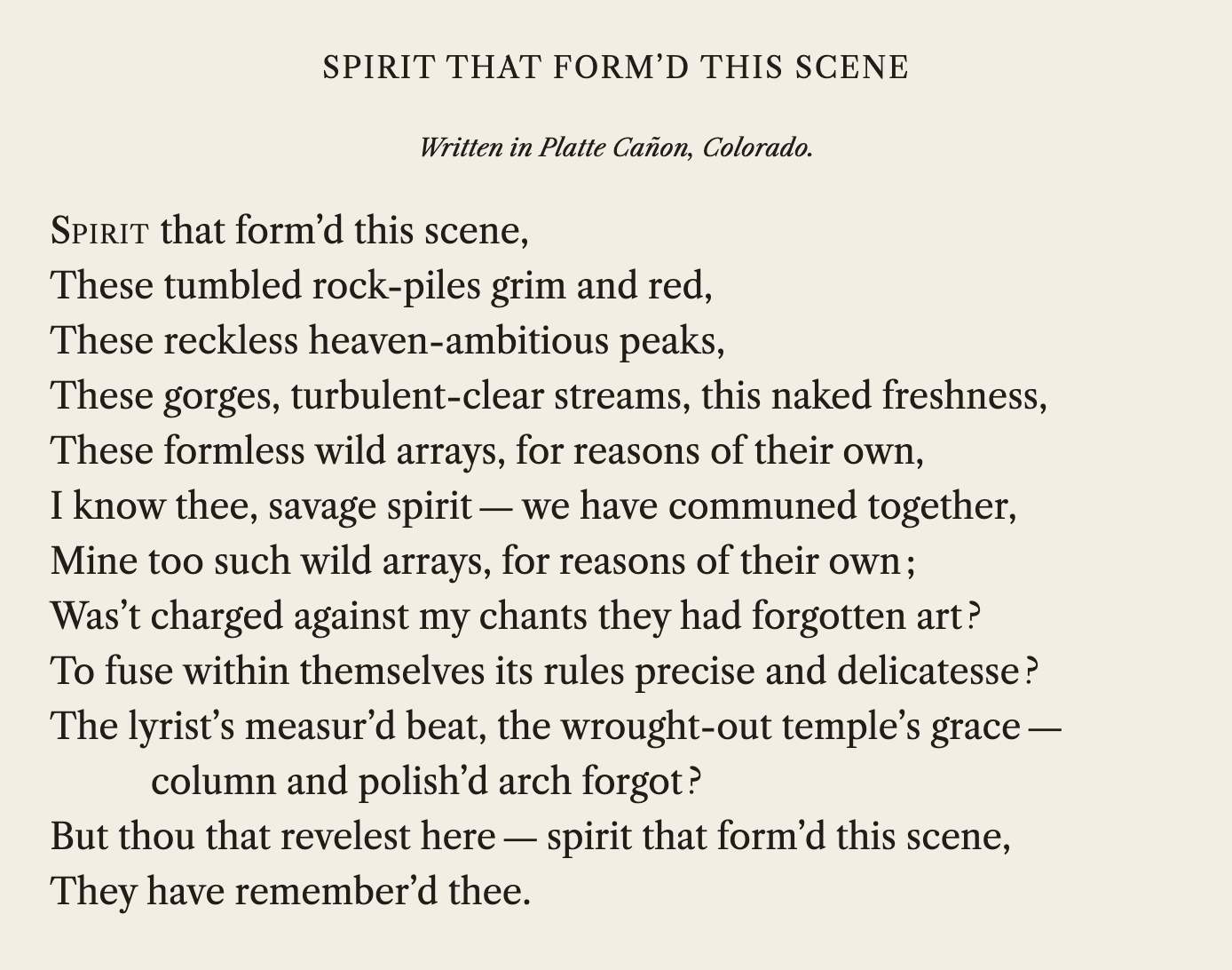 Spirit That Form’d This Scene, as stanza sets it now